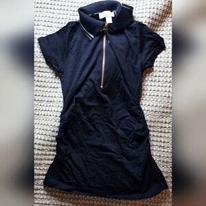 Michael Kors Black Polo Shirt Mini Dress with Gold Accents